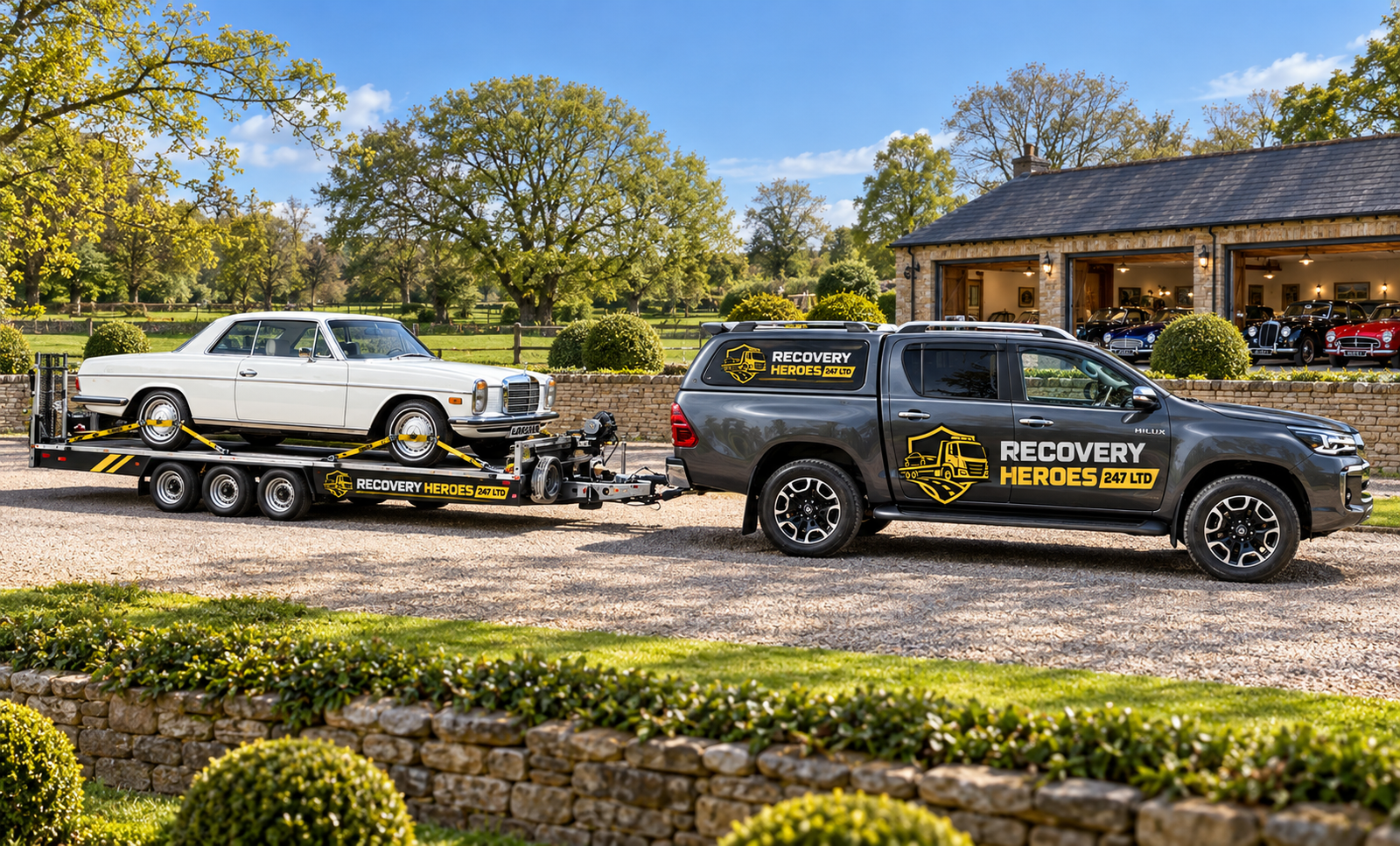 Classic car transport: digitally edited promotional photograph