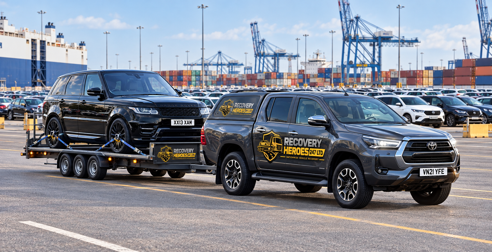Vehicle collection at the port: digitally edited promotional photograph